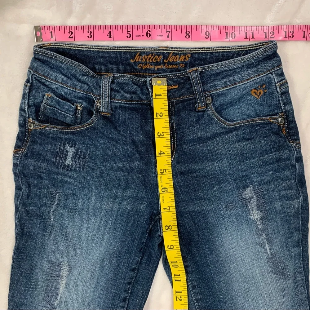Justice Jeans Cuffed Capri Distressed Stitching Size 14 Slim